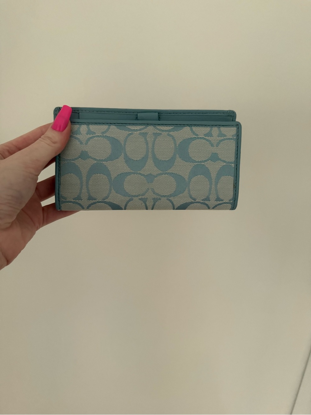 Vintage Coach Canvas Wallet in Teal Blue Signature Print